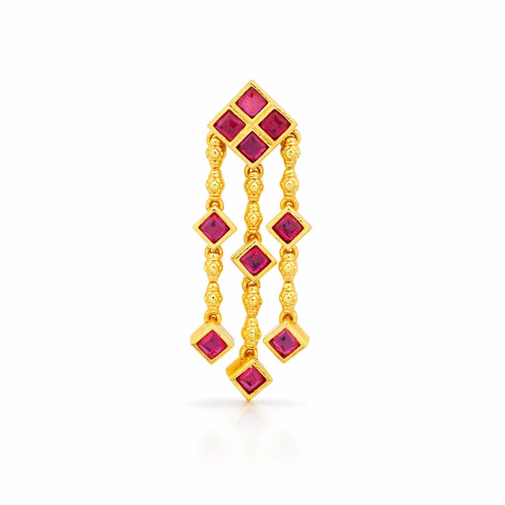 Ruby stone gheru necklace with Stud, PSGRNSSR66R-085, PSGRHSTSR40R-061