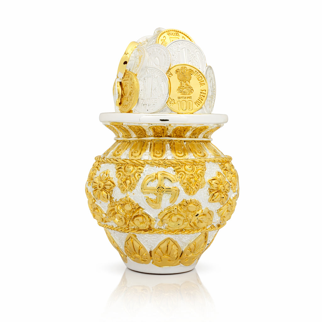 Silver & Gold Finish Kuber Pot Idol – Lakshmi Kubera Wealth Kalash PIDCNK1-0001