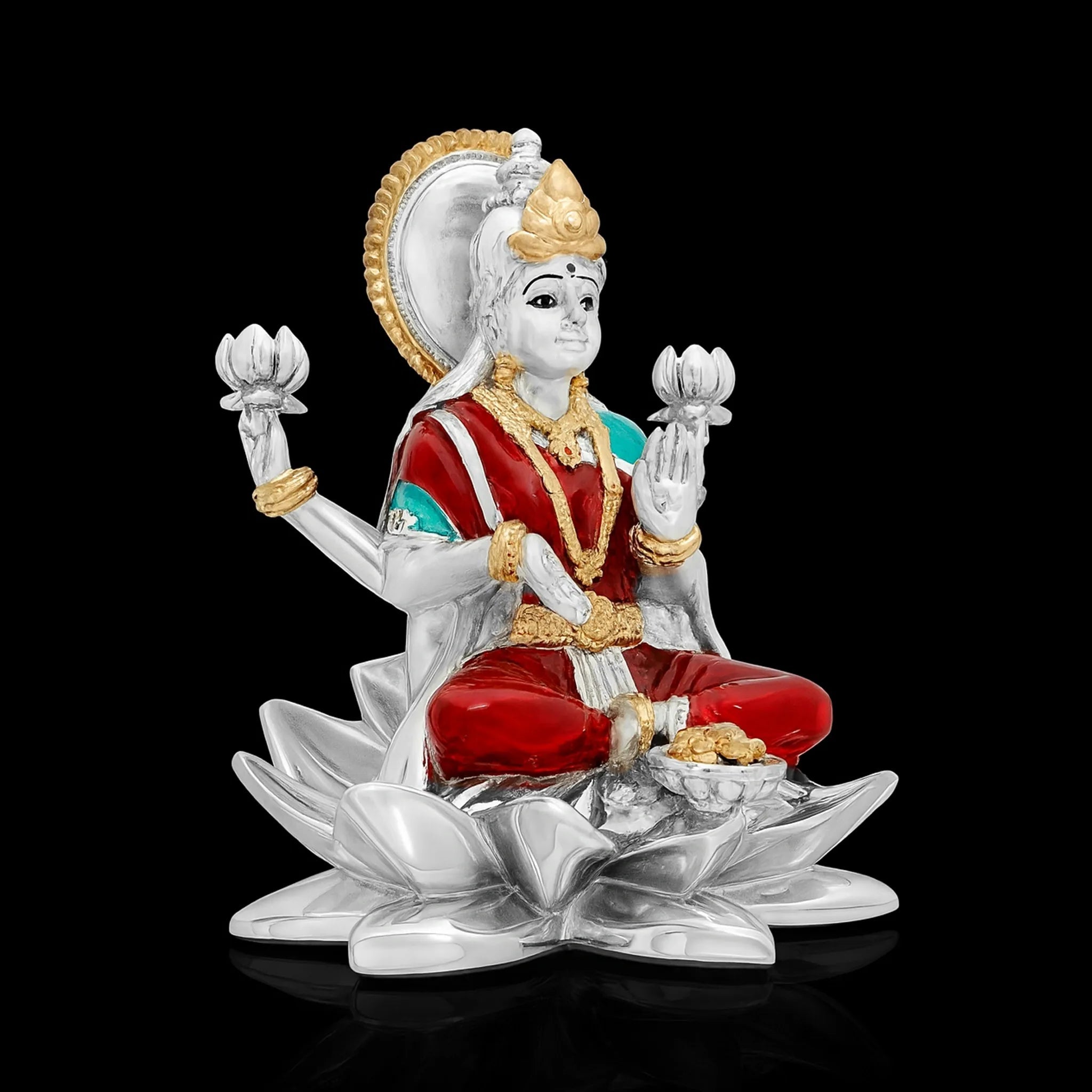 Sacred Lakshmi Figurine – Multicolor Resin with Gold Detailing PIDRSL23-006