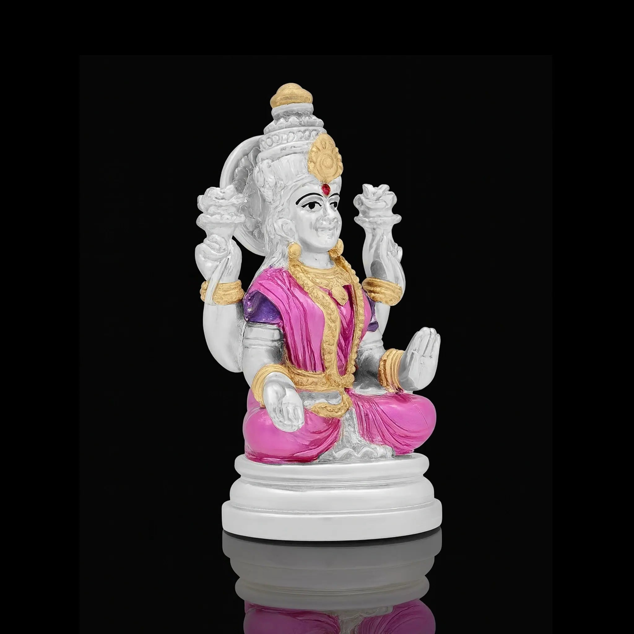 Lakshmi Figurine – Silver Base with Gold & Pink Highlights PIDRSL21-081