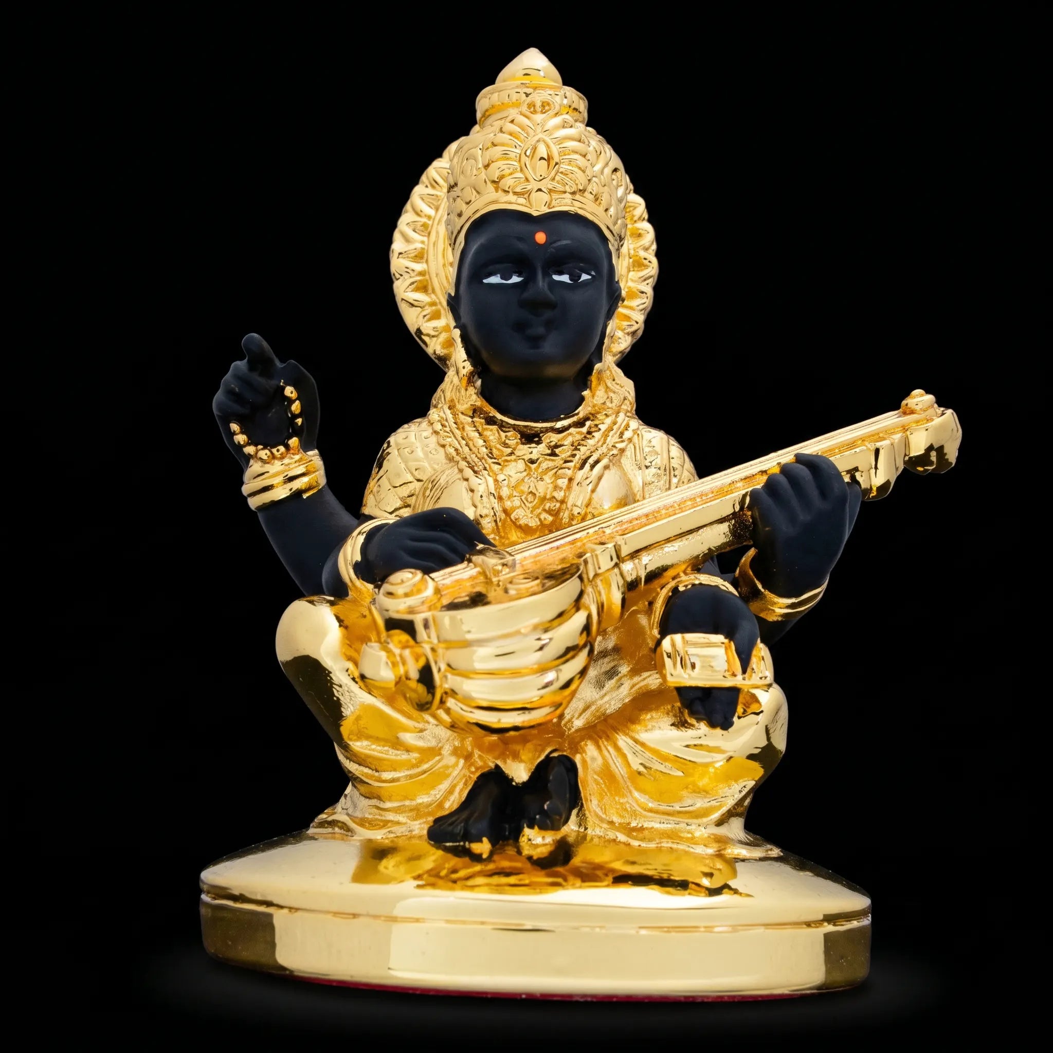 Goddess Saraswati Idol – Black & Gold Veena Sculpture PIDRBSA9-053
