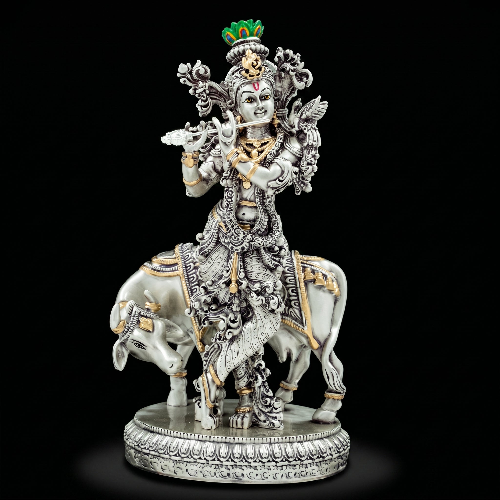 Divine Harmony – Lord Krishna with Cow Idol PIDRSKR4-0002