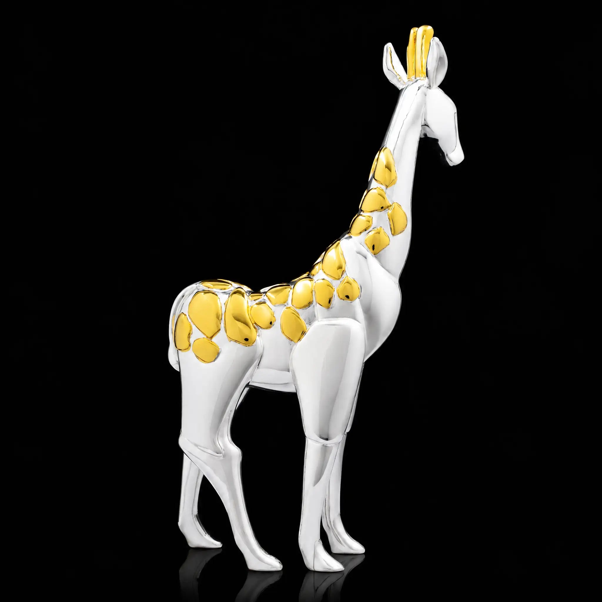 Giraffe Idol – Silver Sculpture with Golden Accents PIDRSGRF1-0001