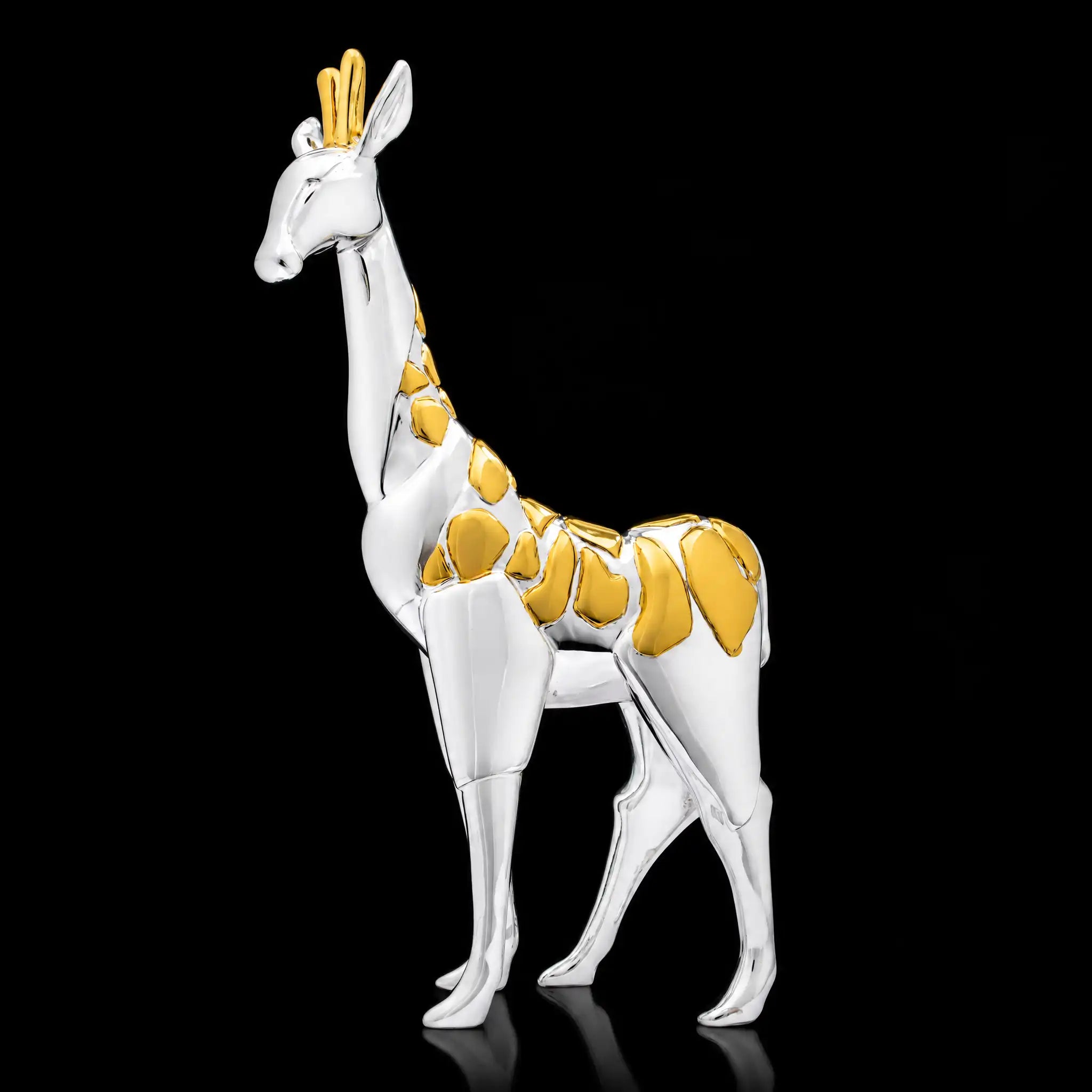 Giraffe Idol – Silver Sculpture with Golden Accents PIDRSGRF1-0001