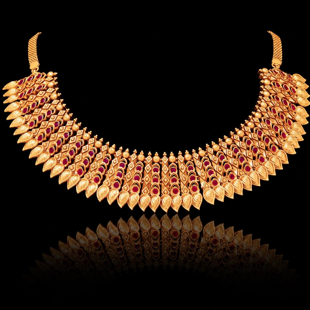 Ruby stone gheru necklace with Stud PSGRNSSR41R-0301, PSGRSTSR34R-041