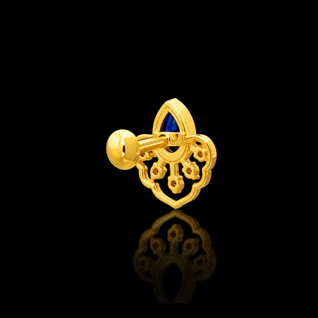 Blue Teardrop Crown Stud Stone Stud Gold Layered