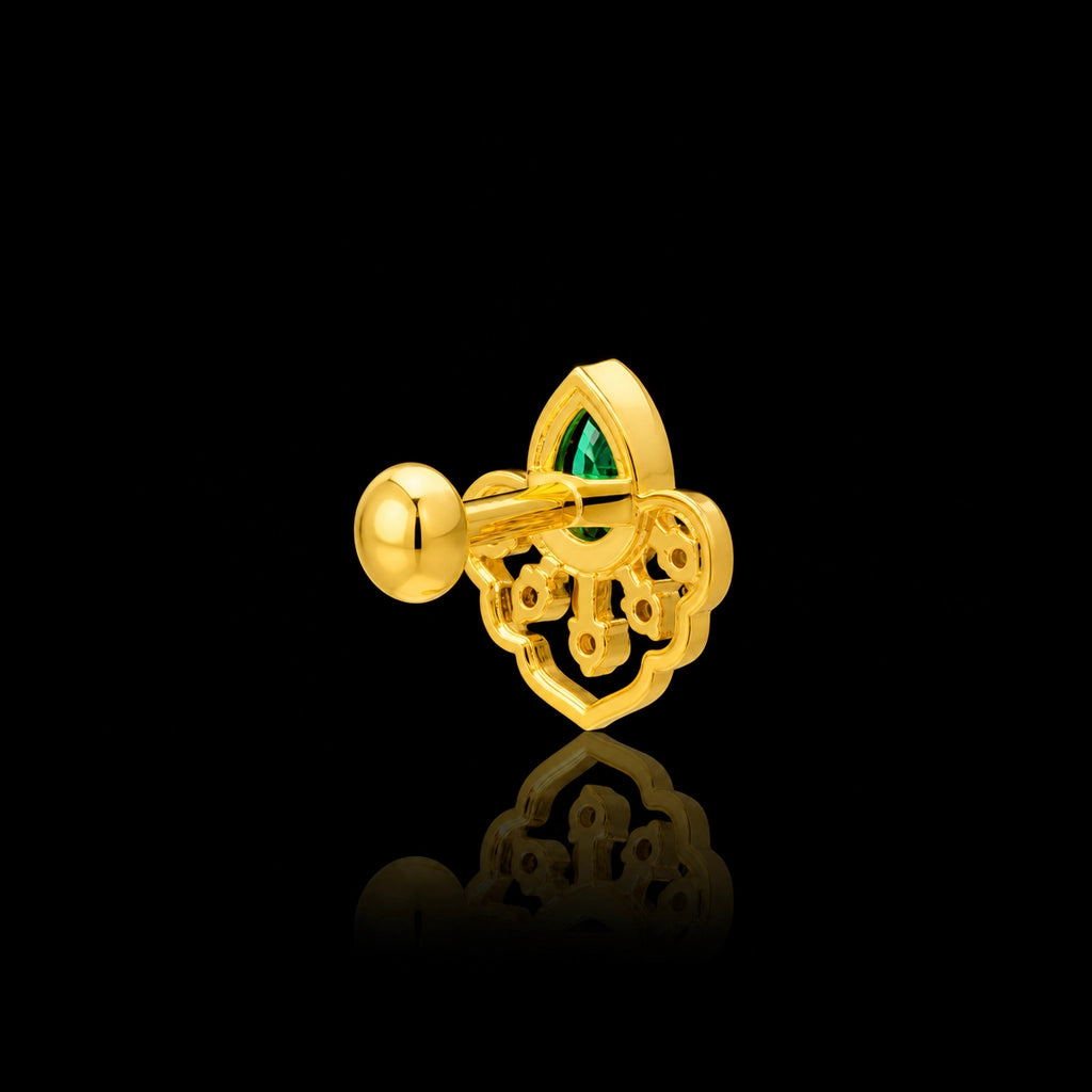 Green Teardrop Crown Stud Stone Stud Gold Layered