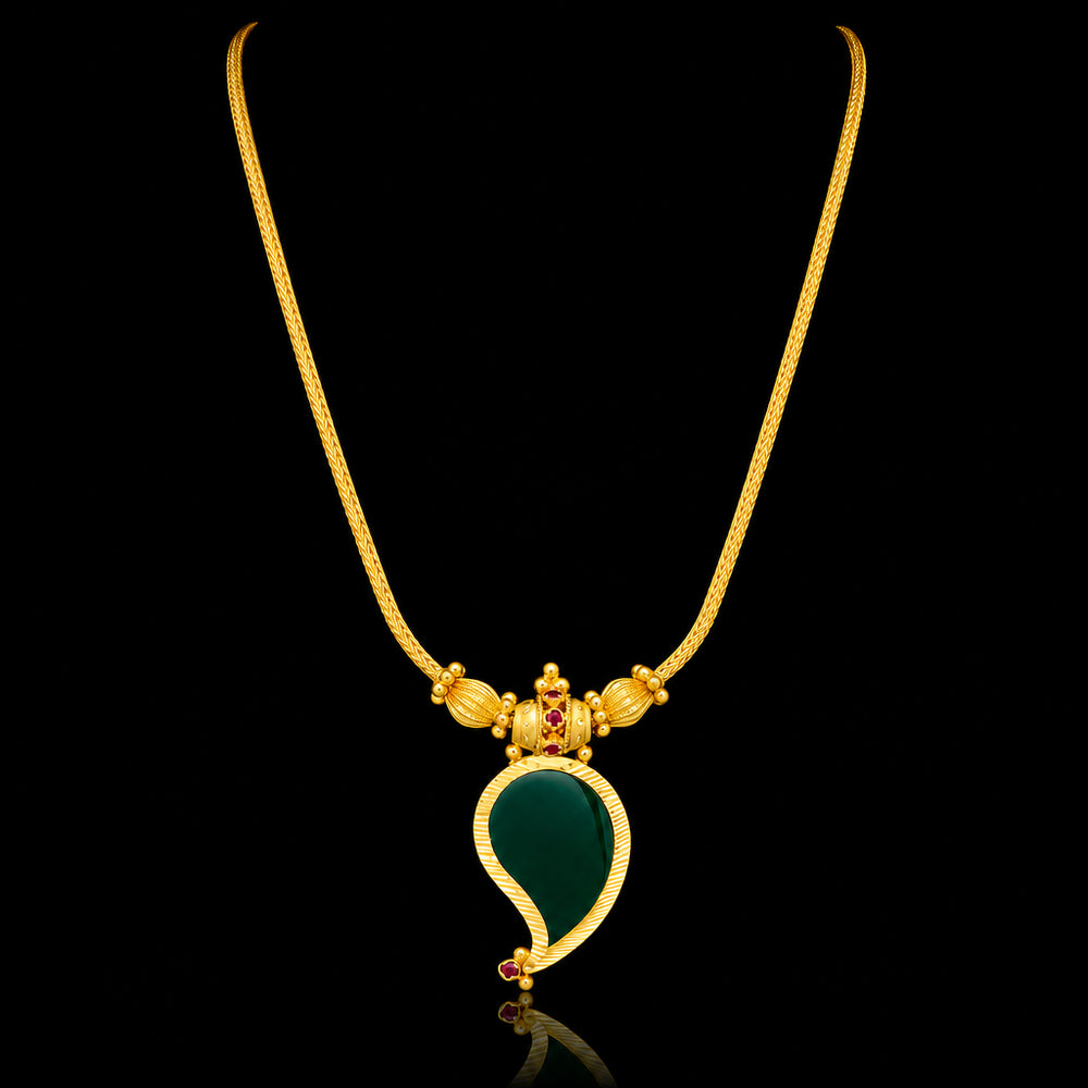 Green Mango Drop Palakka Necklace Gold Layered