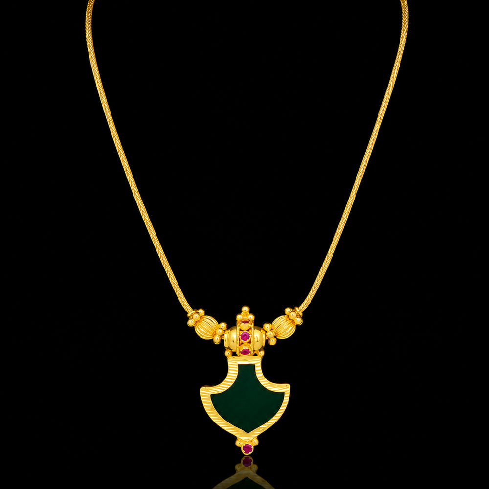 Green Shield Pendant Palakka Necklace Gold Layered