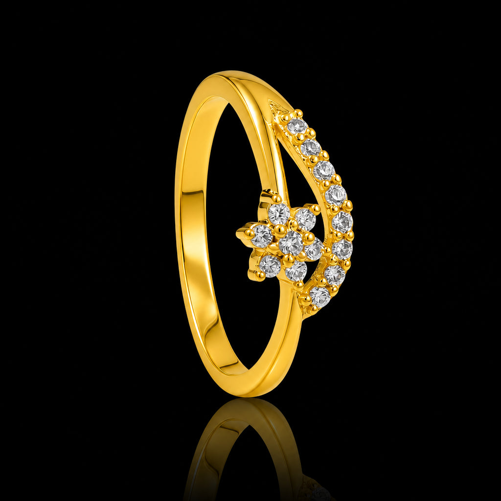 CZ Leaf Spray Fine Stone Ring Gold Layered