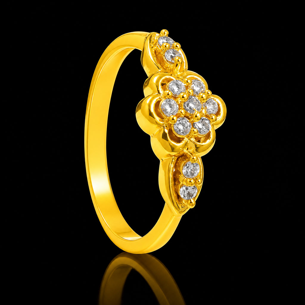Pearl Bloom Twin Fine Stone Ring Gold Layered