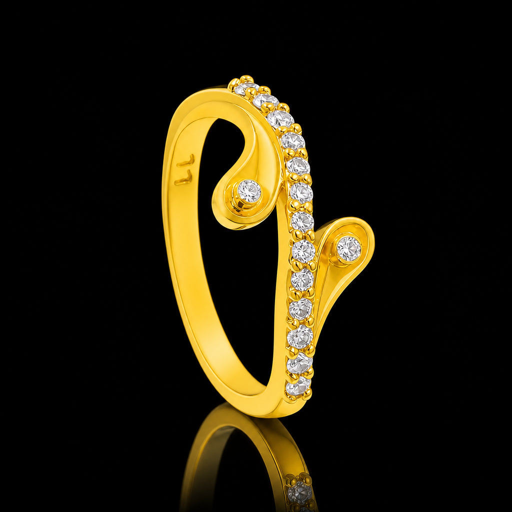 CZ Curl Wave Broad Stone Ring Gold Layered