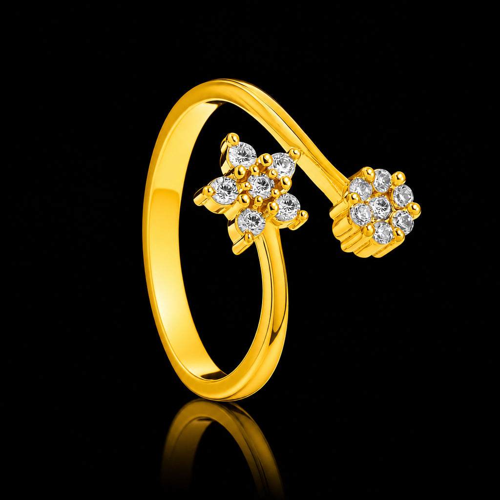 CZ Bloom Twin Open Band Stone Ring Gold Layered