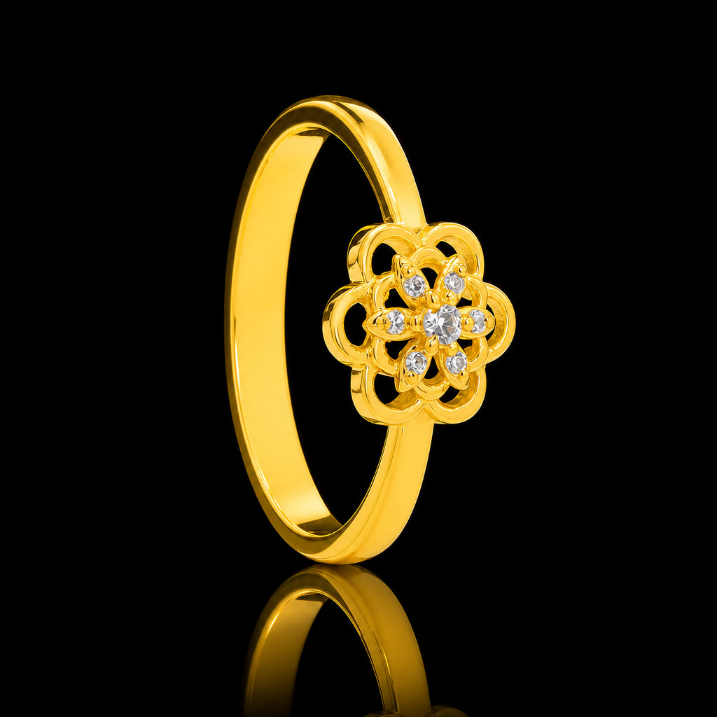 CZ Bloom Openwork Cocktail Stone Ring Gold Layered