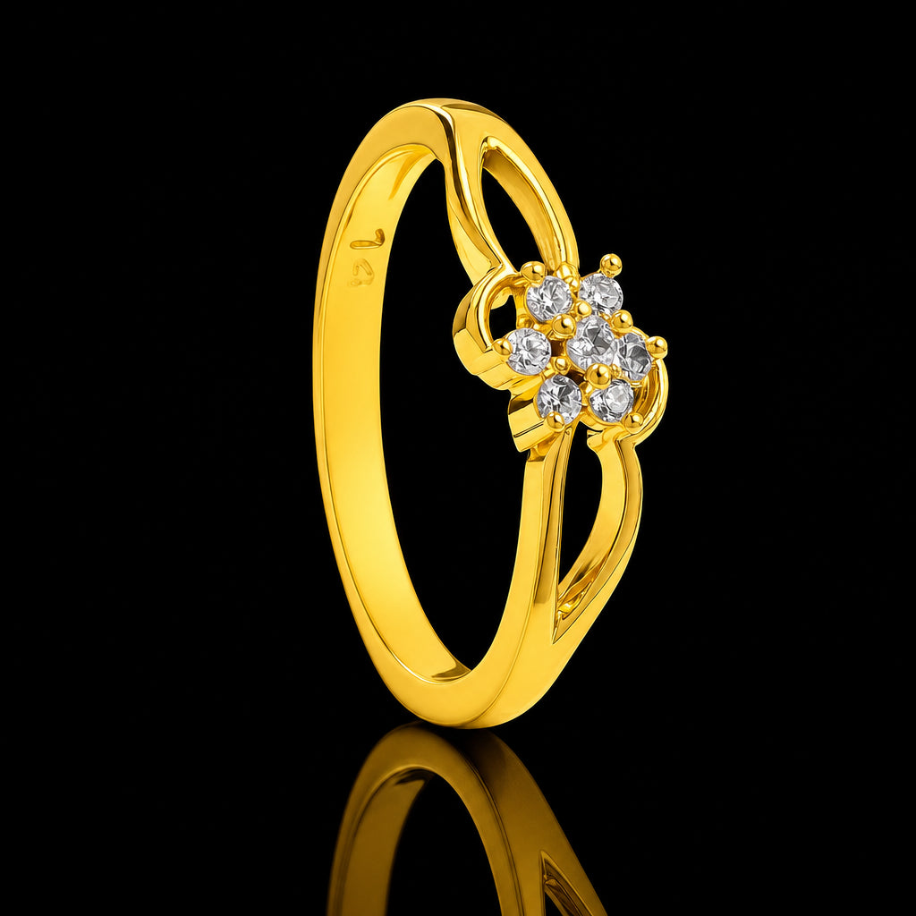 CZ Bloom Cluster Wave Stone Ring Gold Layered