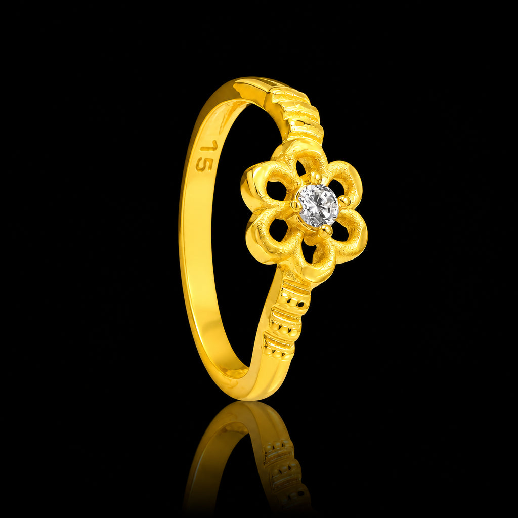 CZ Bloom Petal Fine Band Stone Ring Gold Layered