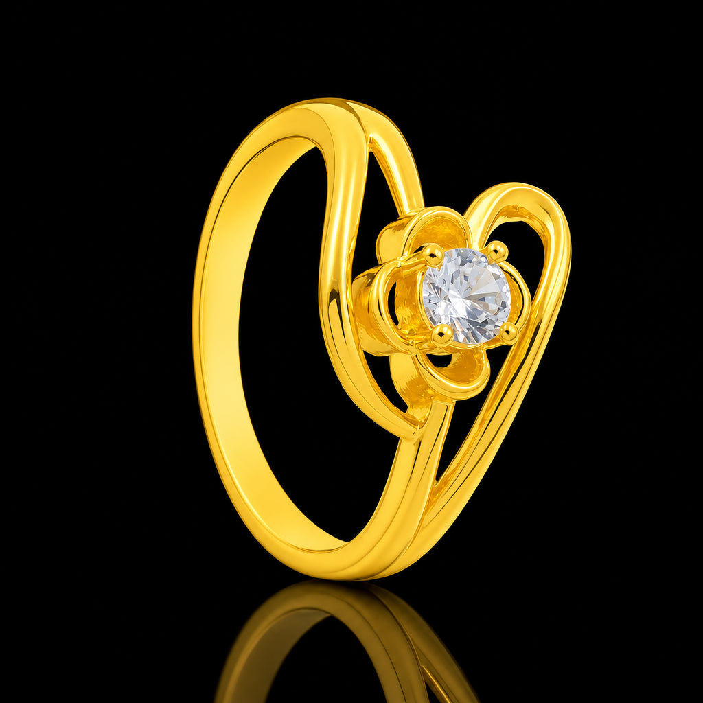 CZ Solitaire Curl Broad Stone Ring Gold Layered