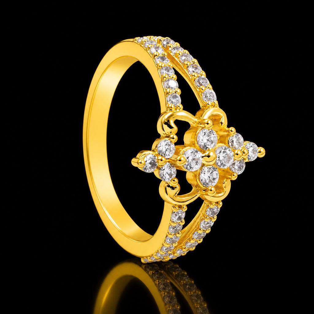 CZ Bloom Split Band Stone Ring Gold Layered