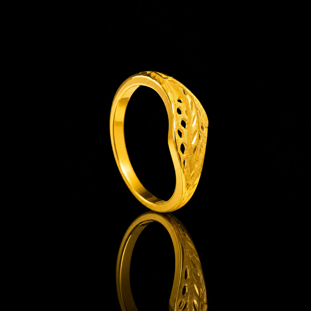 Lattice Fold Slim Band Ring Gold Layered