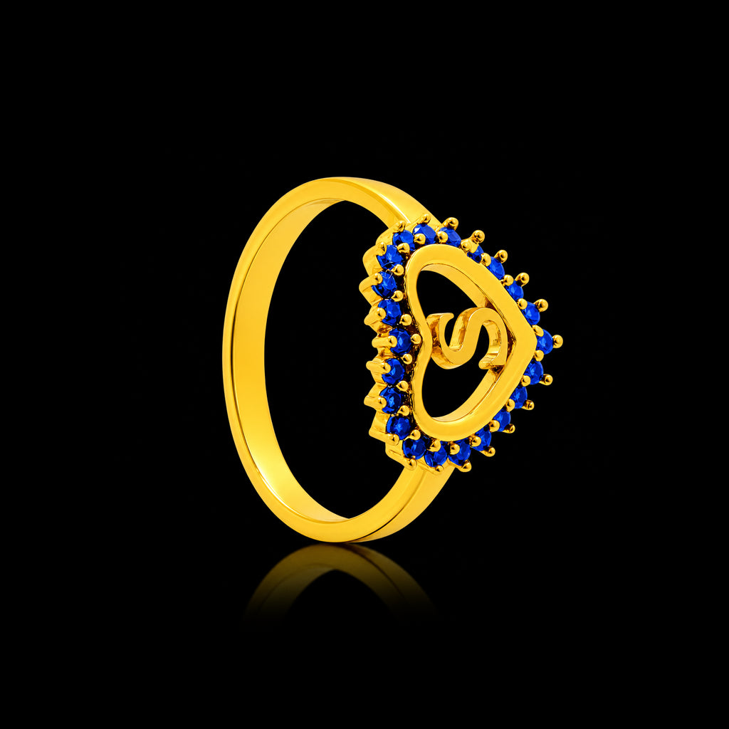 Blue Heart Curl Crown Stone Ring Gold Layered