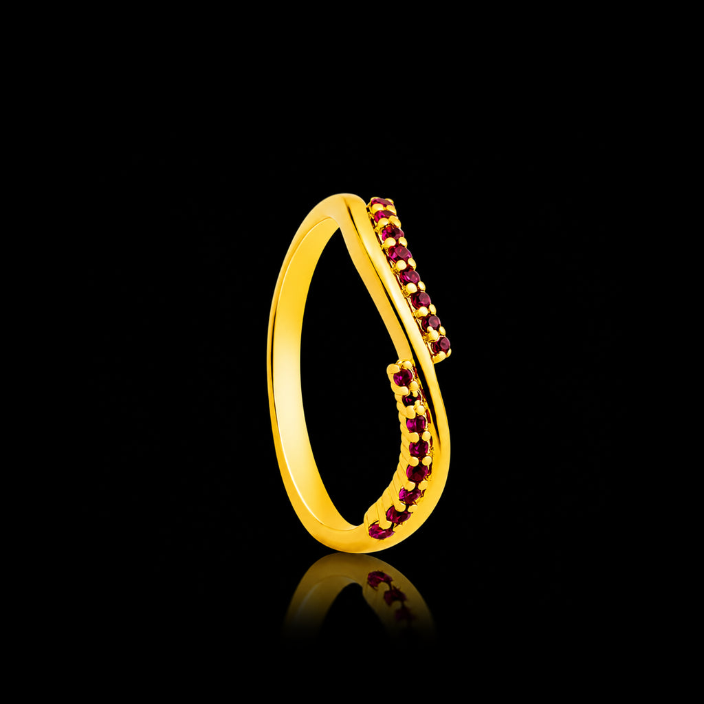 Deep Red Twin Row Fine Stone Ring Gold Layered