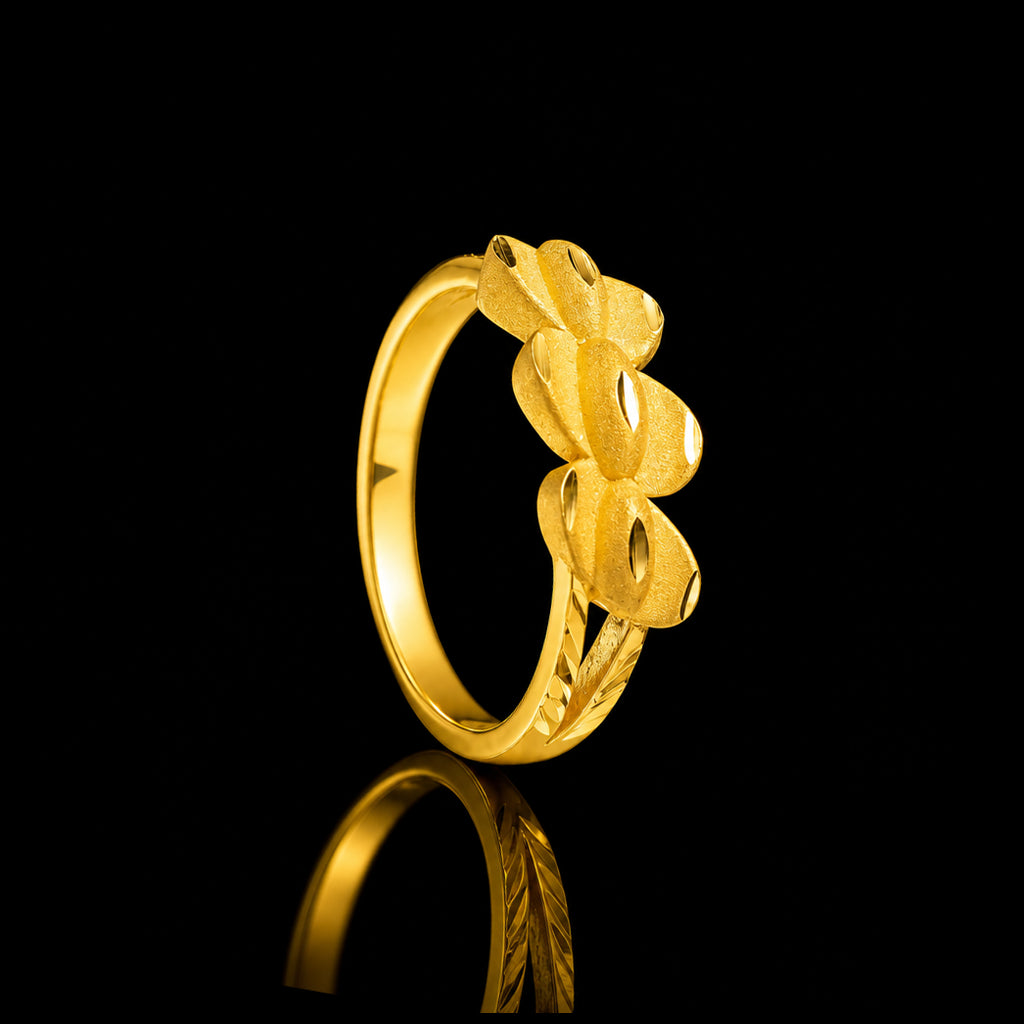 Bloom Twin Petal Band Ring Gold Layered