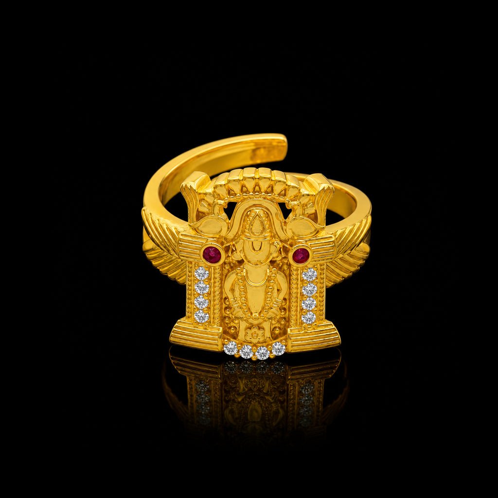 Figure Arch Crown Face Stone Gents Ring Gold Layered
