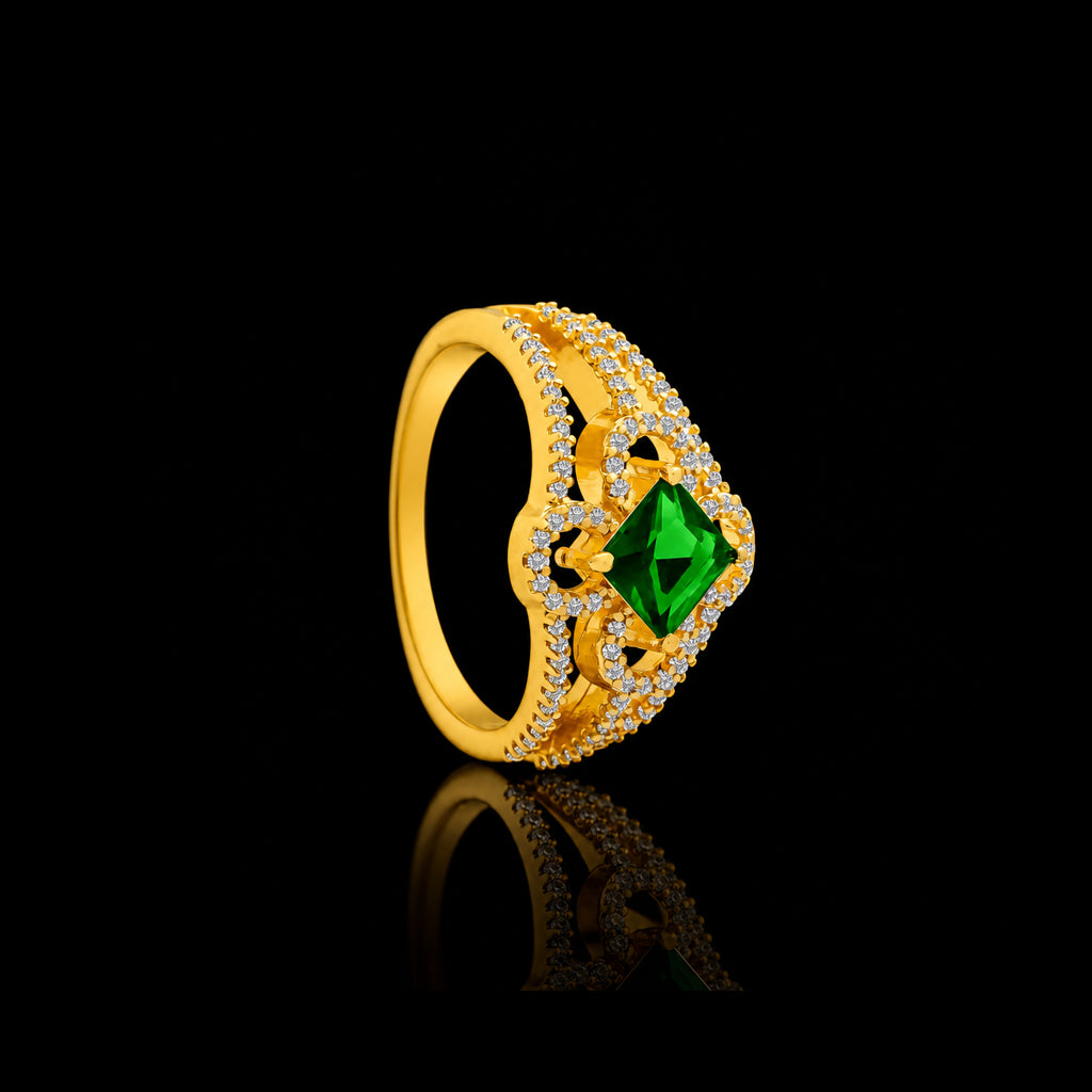 Green Marquise Crown Band Ring Gold Layered