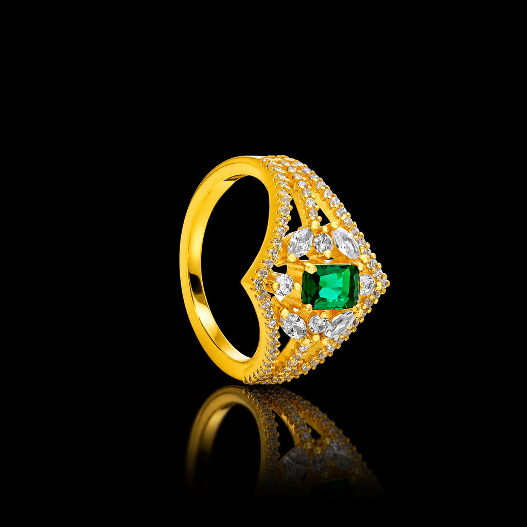 Green Square Marquise Band Ring Gold Layered