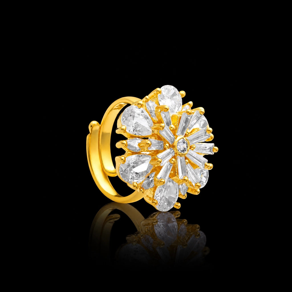 CZ Bloom Cluster Cocktail Ring Gold Layered
