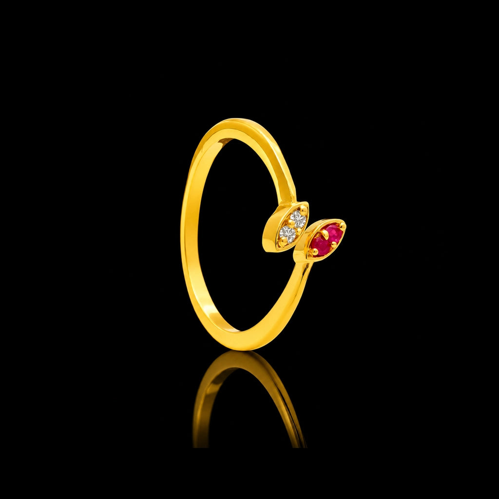 Deep Red Curl Twin Fine Stone Ring Gold Layered