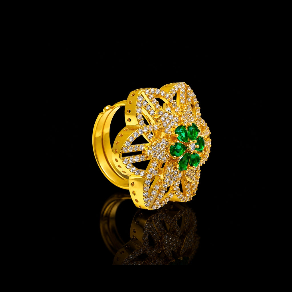 Green Bloom Openwork Cocktail Ring Gold Layered