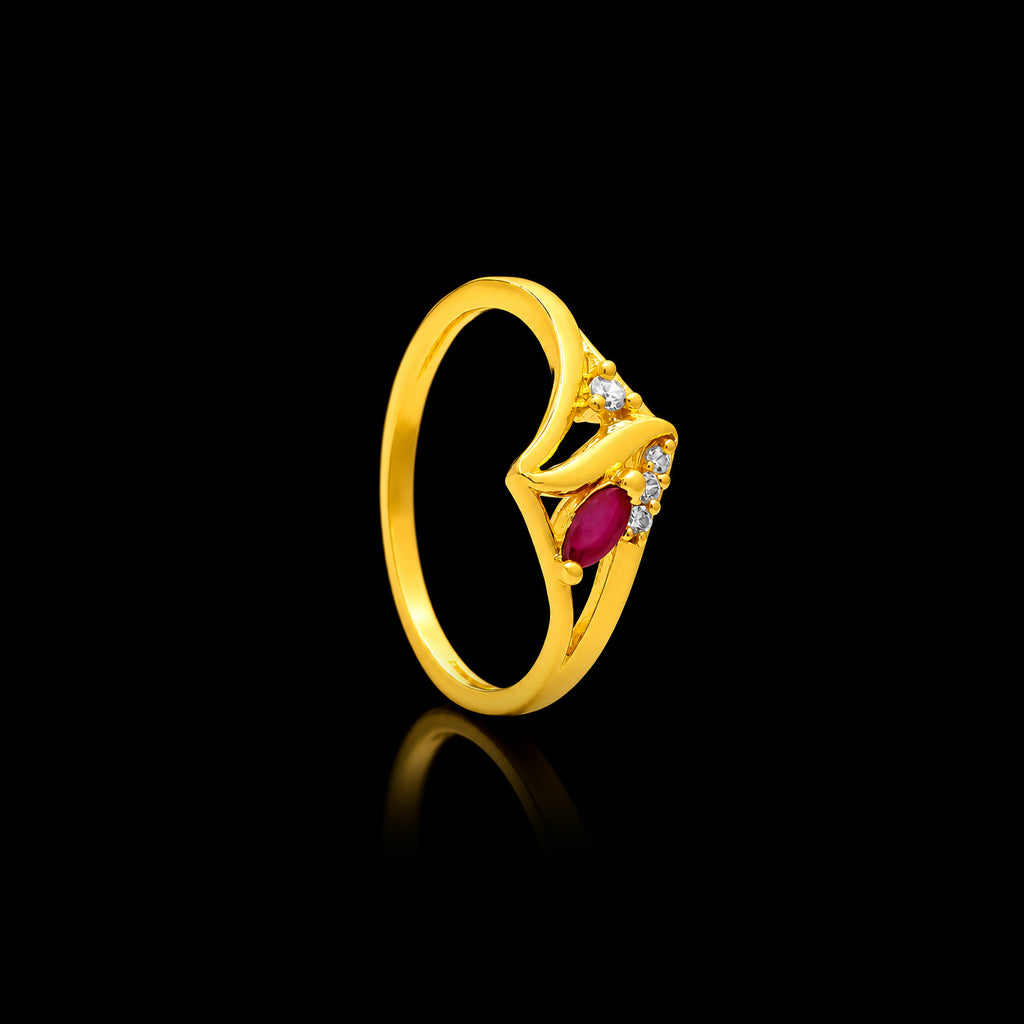 Deep Red Oval Curl Fine Stone Ring Gold Layered