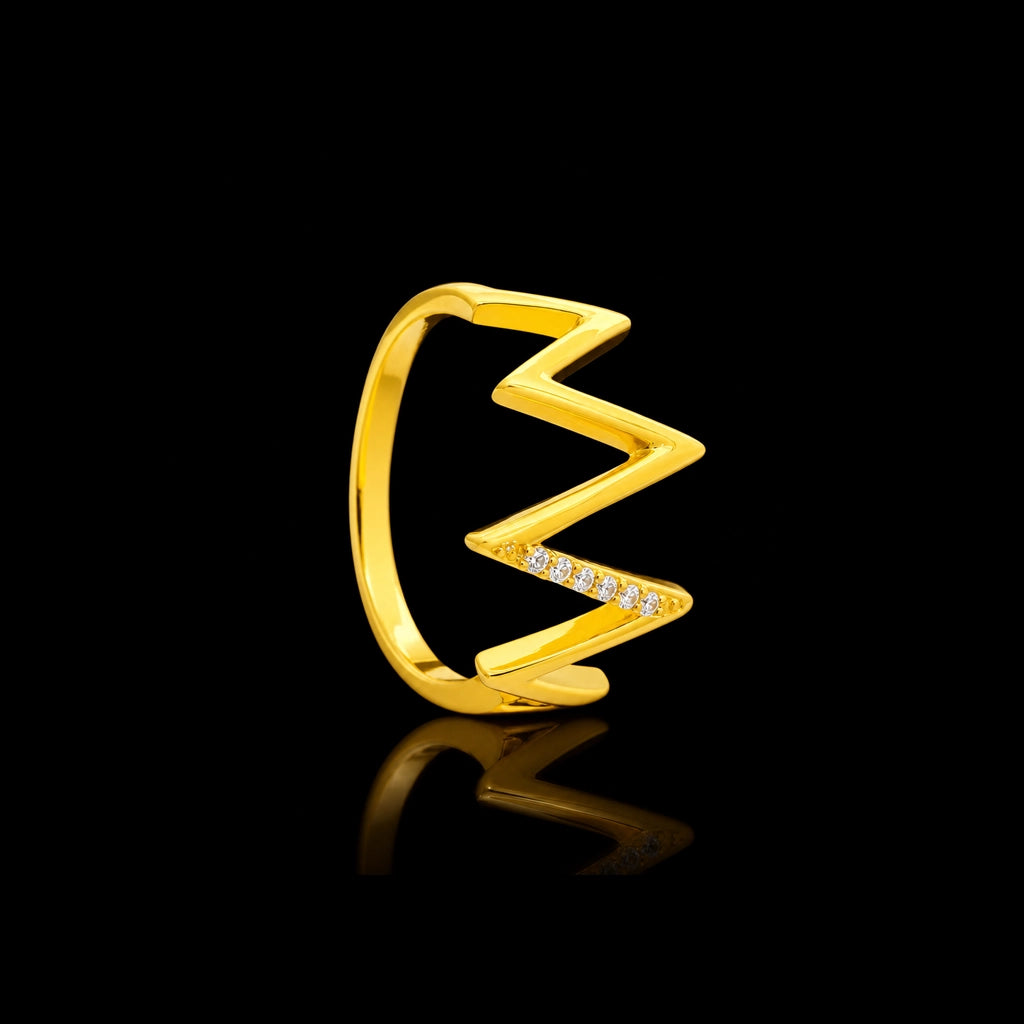 CZ Zigzag Open Band Stone Ring Gold Layered