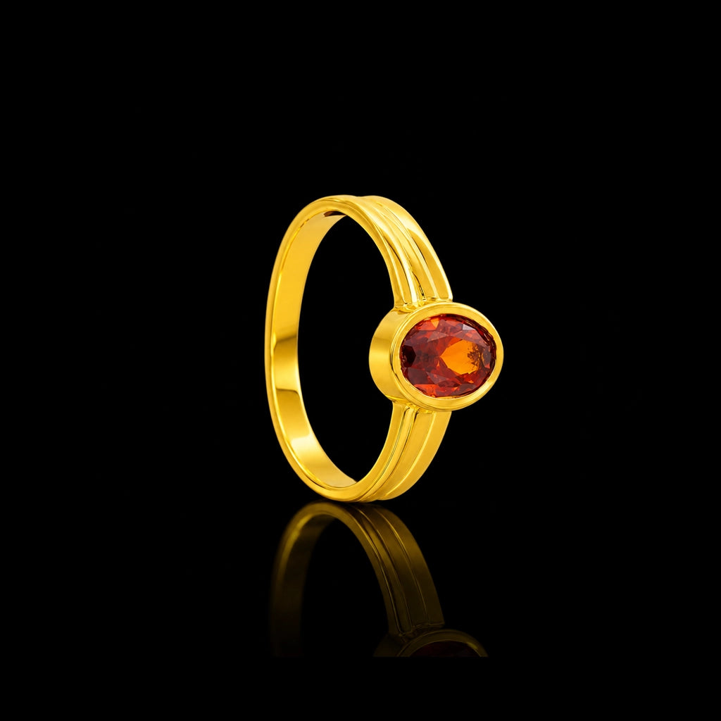 Orange Oval Bezel Fine Stone Gents Ring Gold Layered