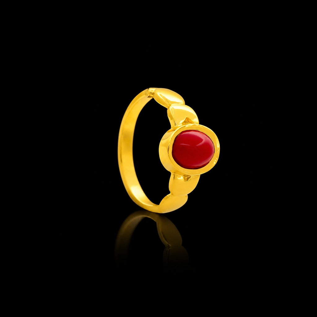 Deep Red Oval Bezel Fine Stone Gents Ring Gold Layered