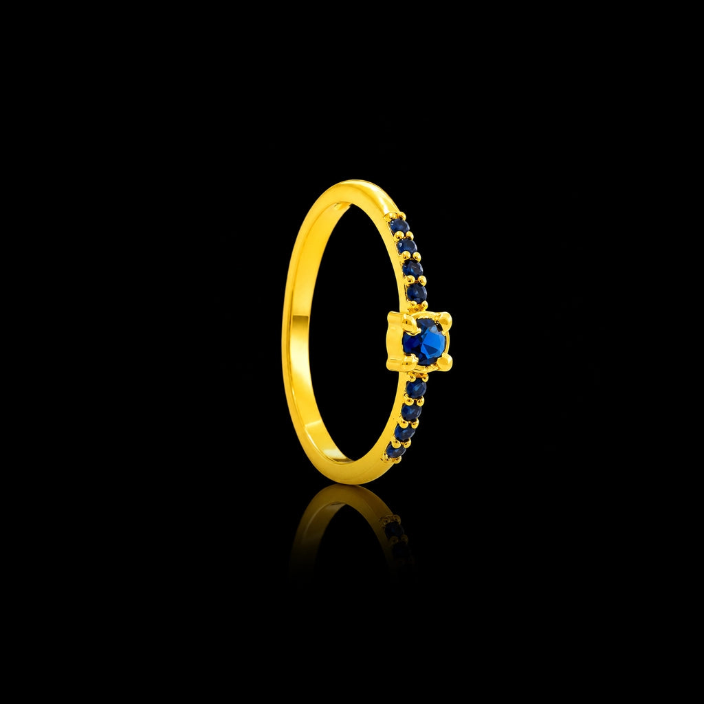 Blue Solitaire Fine Band Stone Ring Gold Layered