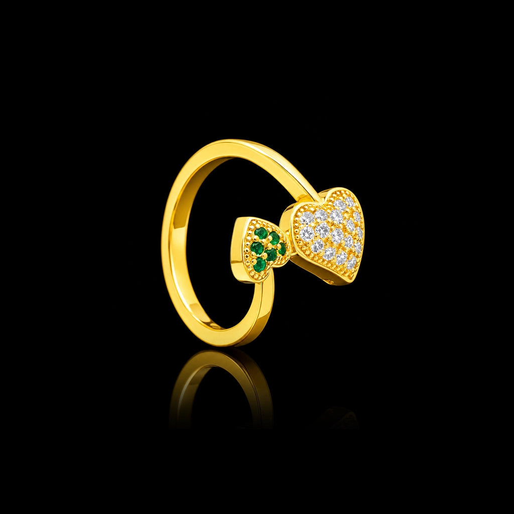 Green Heart Bloom Twin Stone Ring Gold Layered