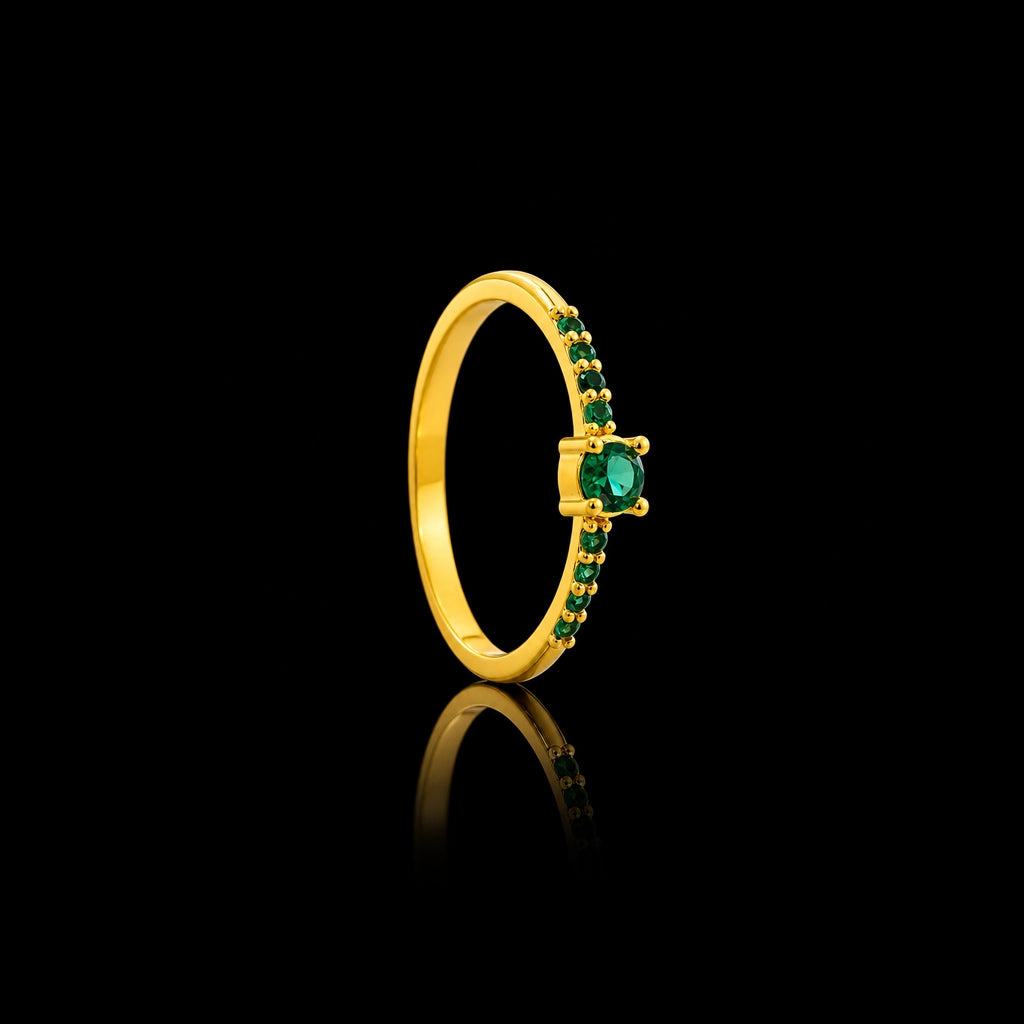 Green Solitaire Fine Band Stone Ring Gold Layered