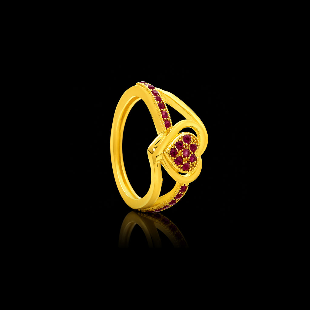Deep Red Bloom Split Band Stone Ring Gold Layered