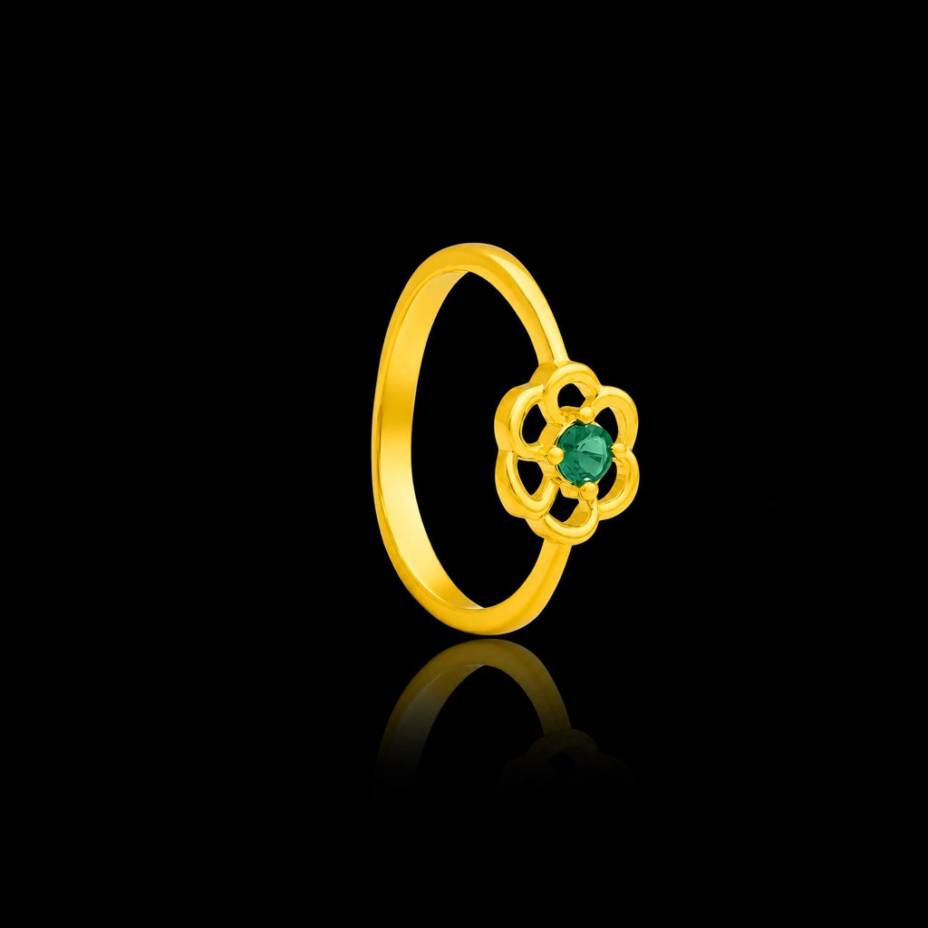 Green Bloom Petal Tiny Stone Ring Gold Layered
