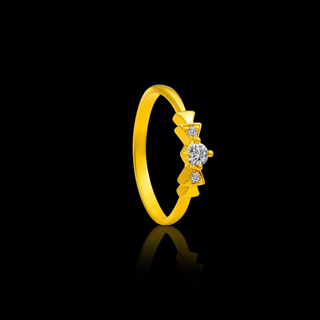 CZ Solitaire Bloom Fine Stone Ring Gold Layered