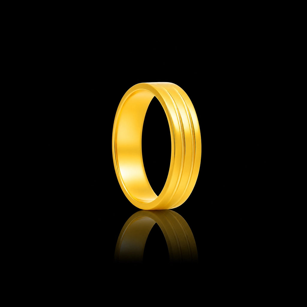 Plain Broad Band Notch Gents Ring Gold Layered