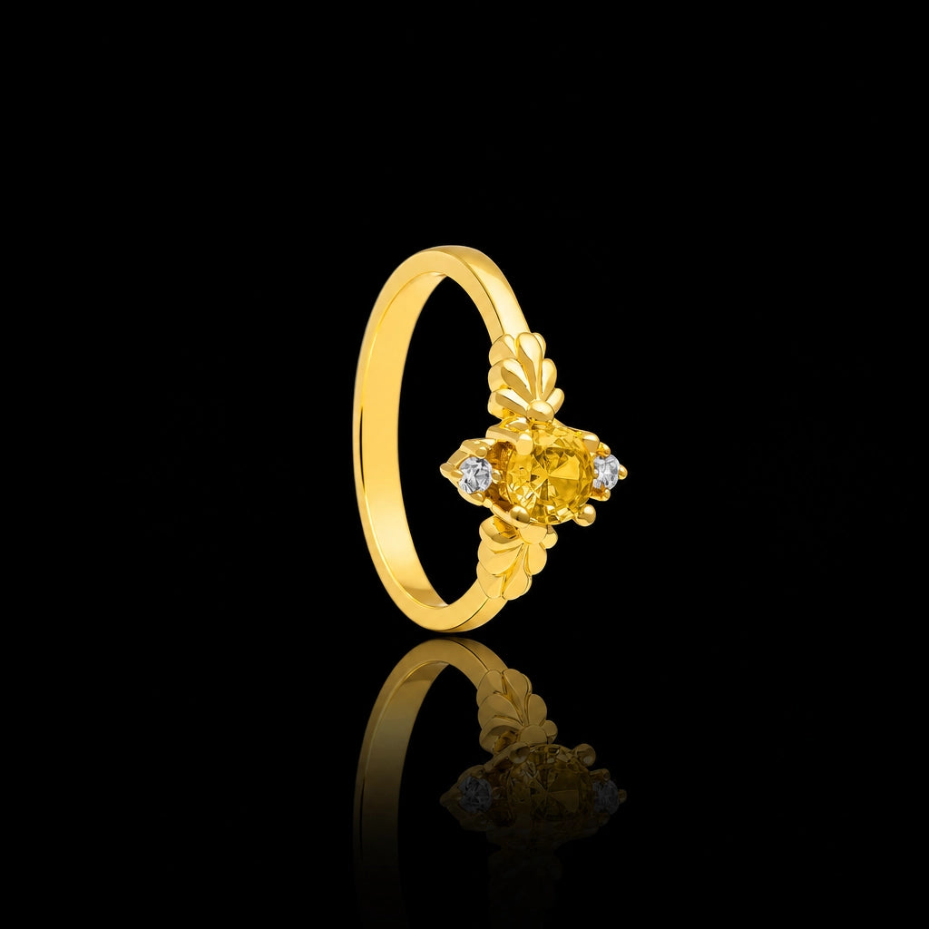 Yellow Leaf Wing Fine Stone Ring Gold Layered