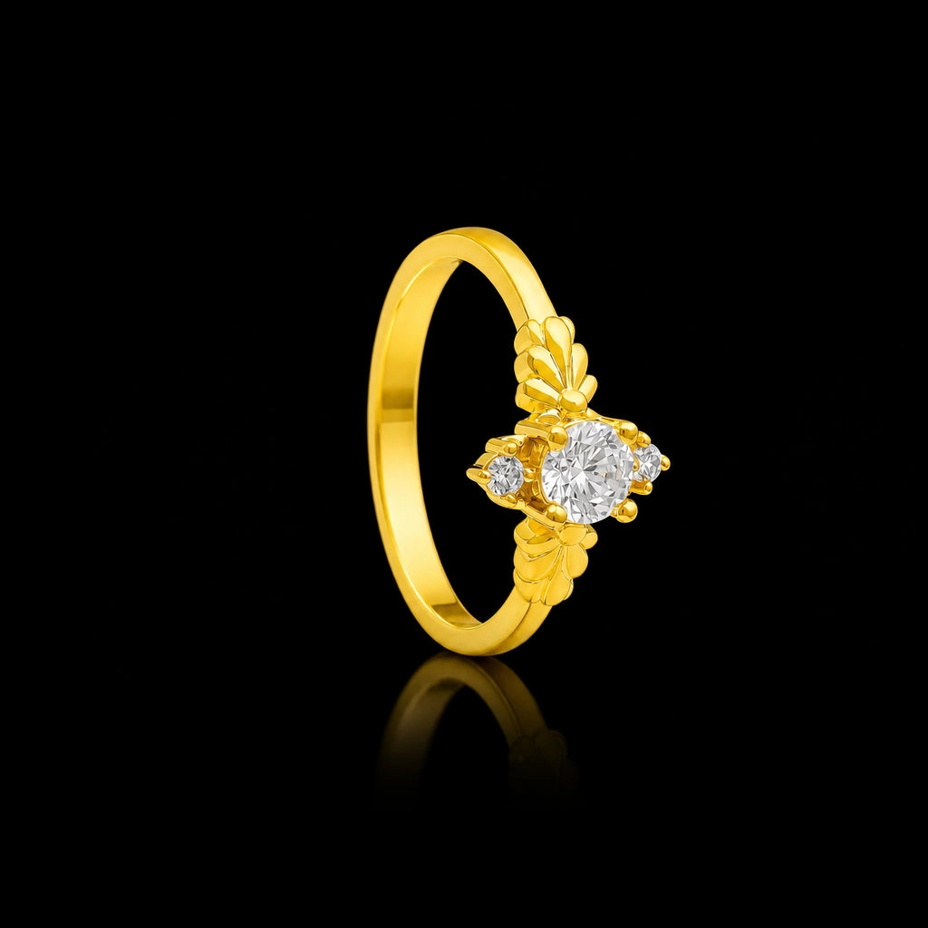 CZ Leaf Wing Fine Stone Ring Gold Layered
