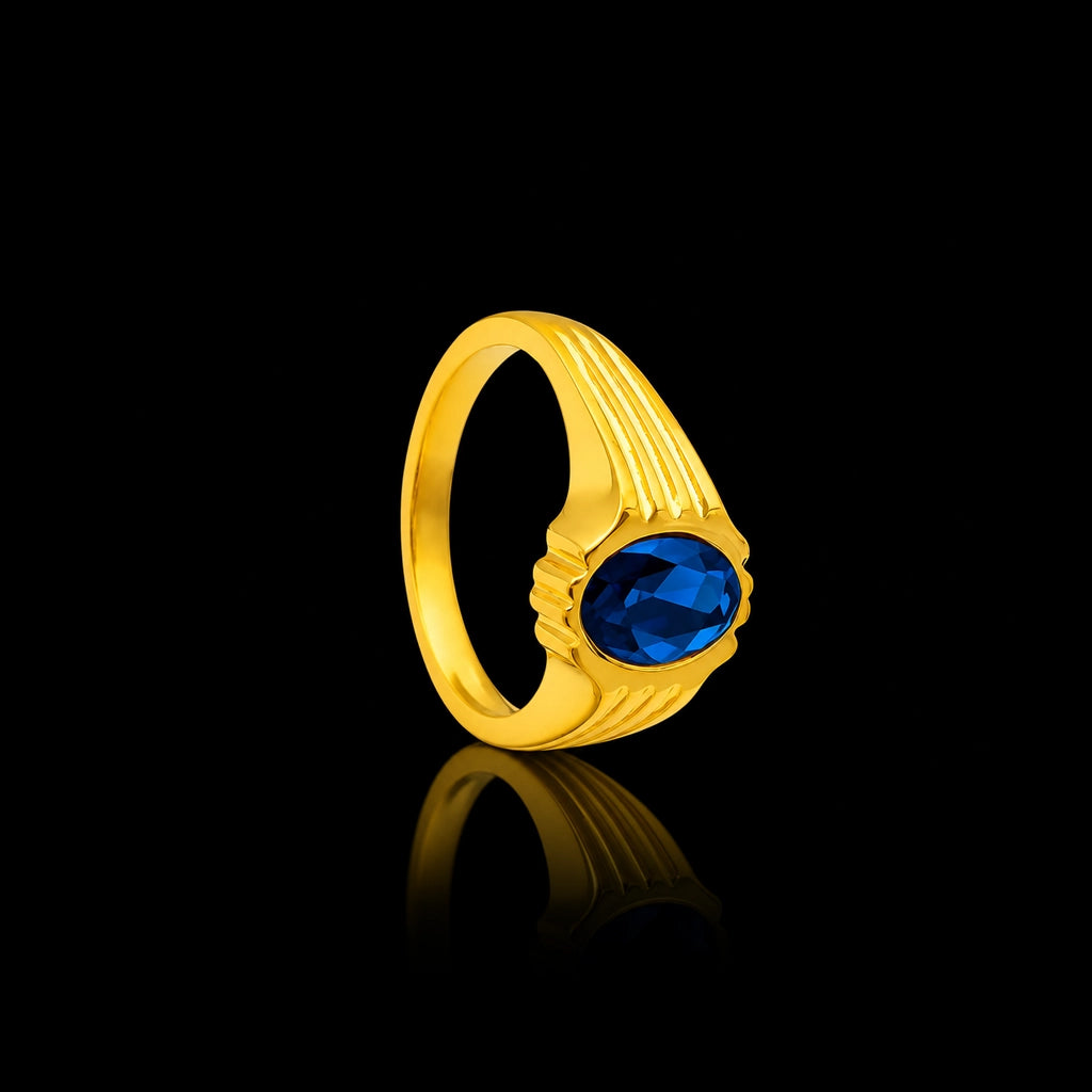 Blue Oval Bezel Claw Stone Gents Ring Gold Layered