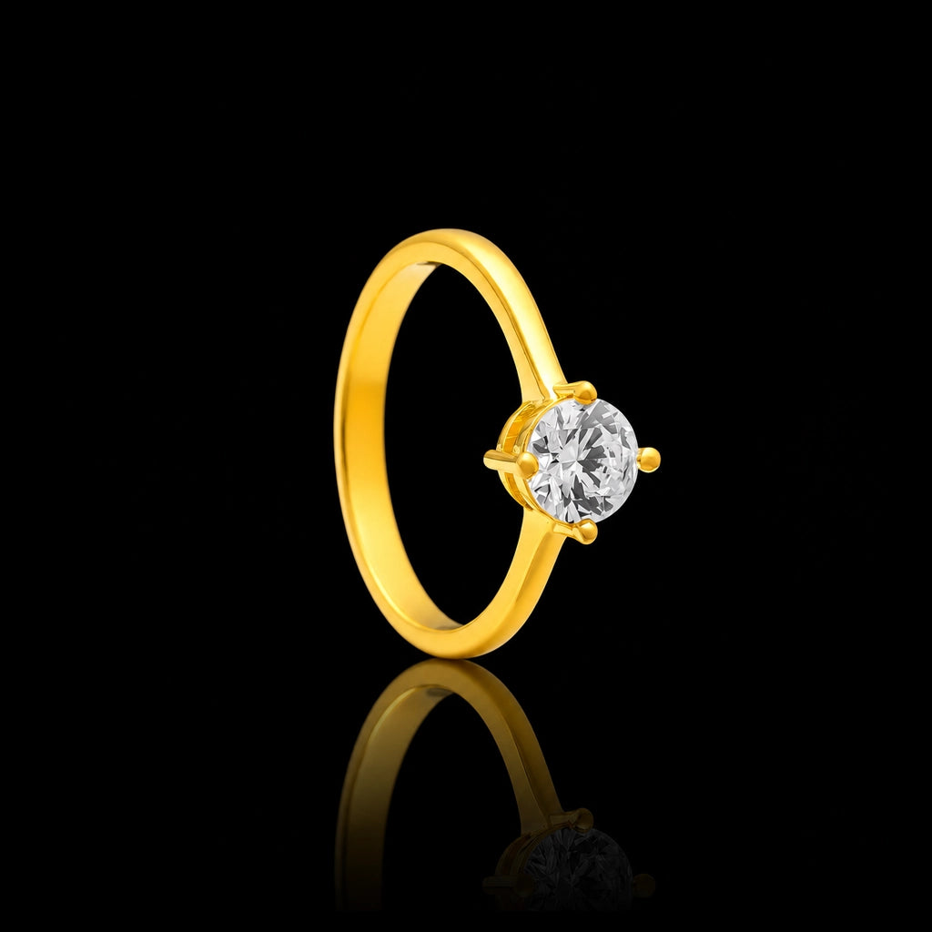 CZ Round Claw Fine Stone Ring Gold Layered