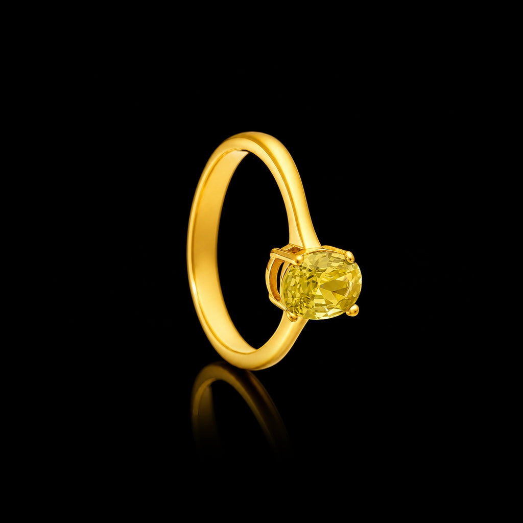Yellow Oval Cabochon Fine Stone Ring Gold Layered