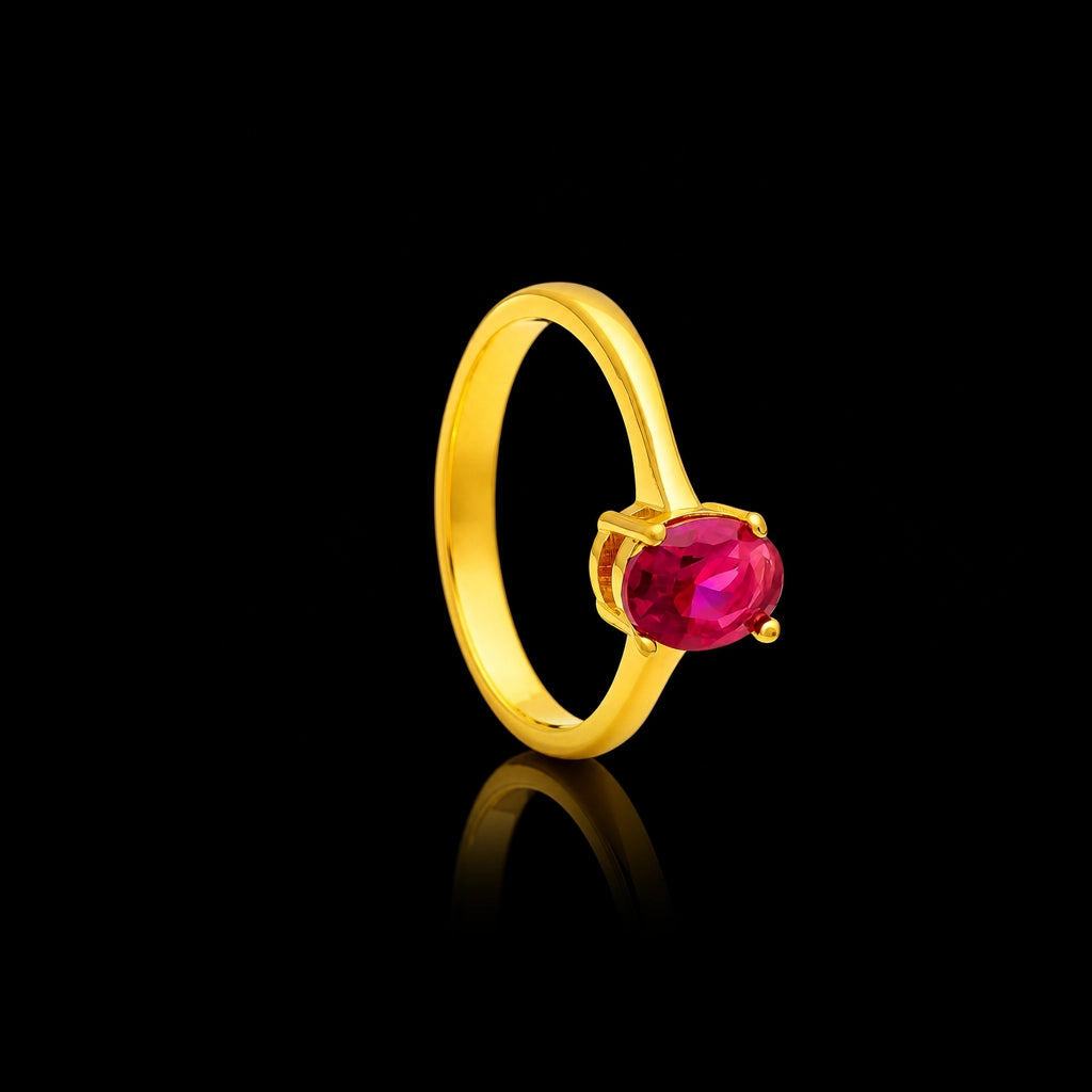 Deep Red Oval Cabochon Fine Stone Ring Gold Layered