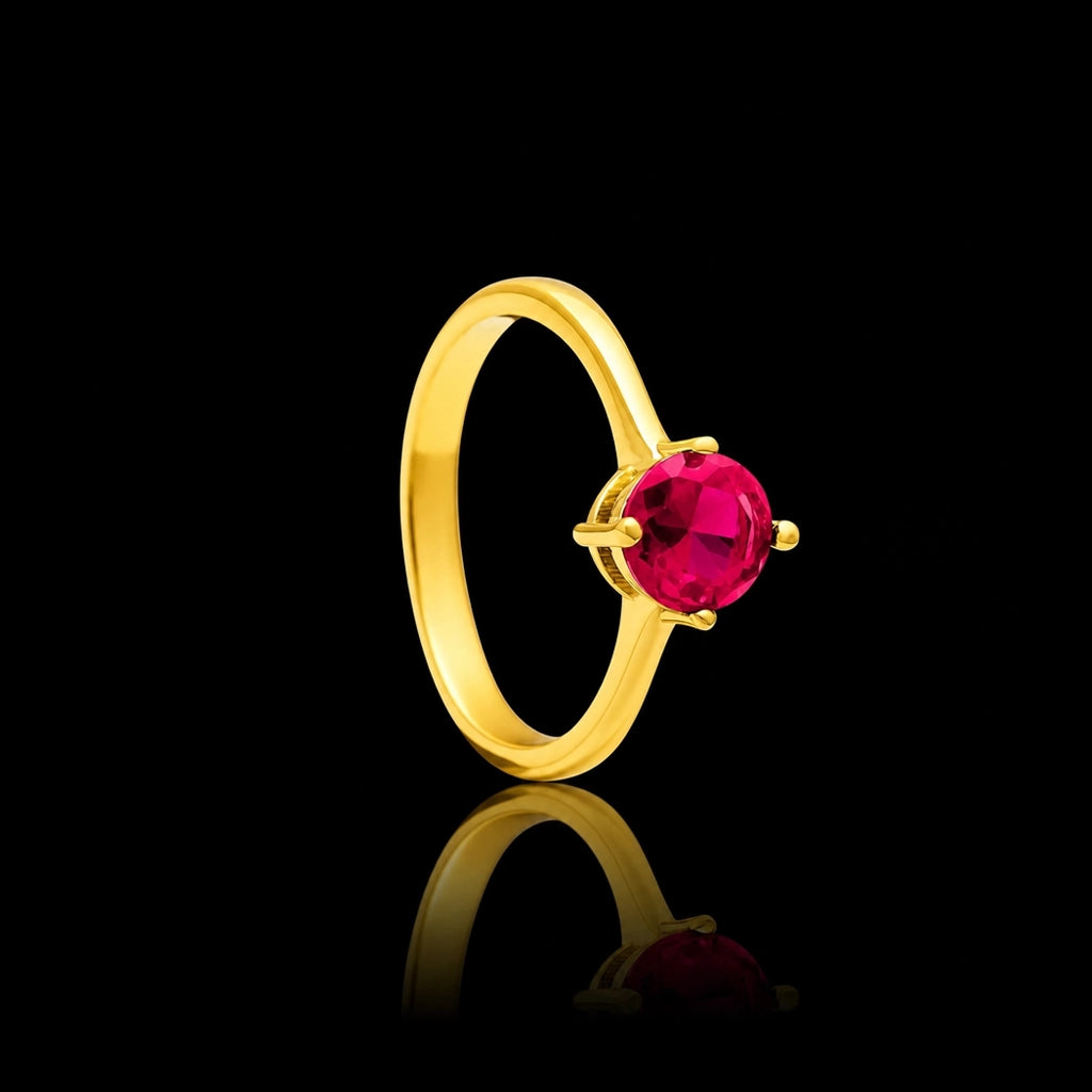 Deep Red Round Claw Fine Stone Ring Gold Layered